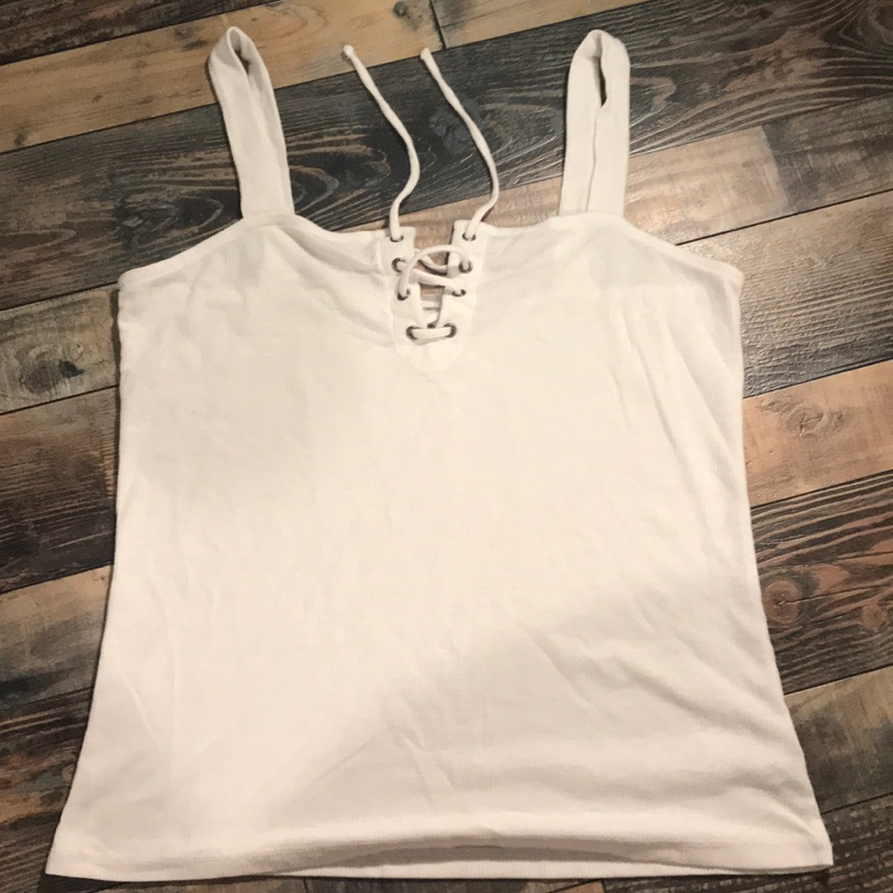 White lace up tank top